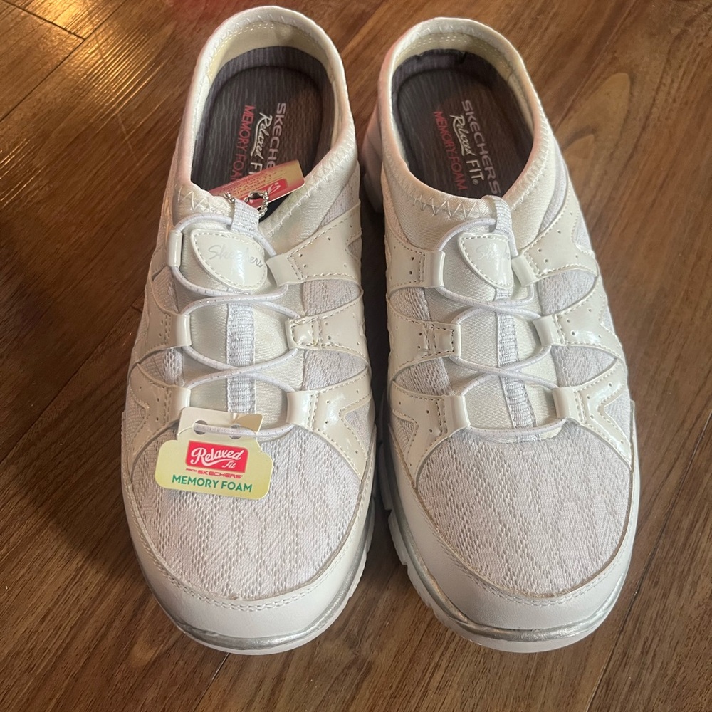 Skechers Relaxed Fit Memory Foam White Slip-On Sneakers